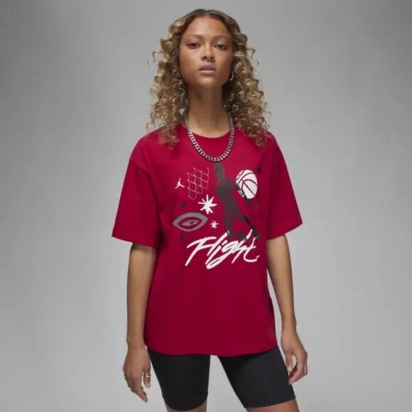 BNWT WOMEN'S NIKE JORDAN BOXY GRAPHIC RED SHORT SLEEVE TEE US SIZE LARGE (L) - Picture 1 of 11